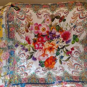 Johnny Was Colorful Floral Silk Scarf